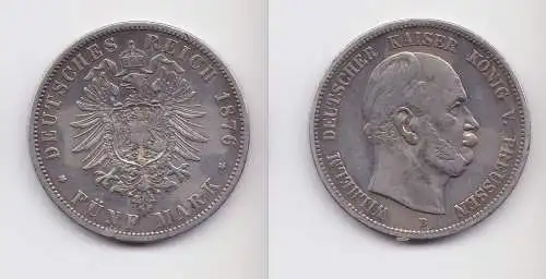 5 Mark Silbermünze Preussen Wilhelm I 1876 B Jäger 97 f.ss (157963)