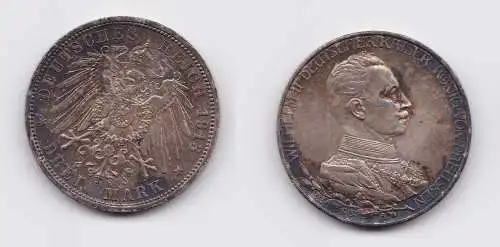 3 Mark Silbermünze Preussen Kaiser Wilhelm II in Uniform 1913 Jäger 112 (157298)