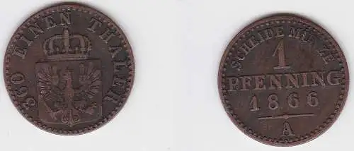 1 Pfennig Bronze Münze Preussen 1866 A  ss (150215)