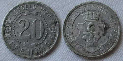 20 Pfennig Aluminium Wertmarke der städt. Straßenbahn Augsburg 1920 (154700)