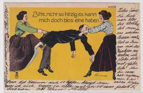 33105 Künstler AK Bruno Bürger Leipzig No. 6502 Kampf zweier Frauen um Mann 1904