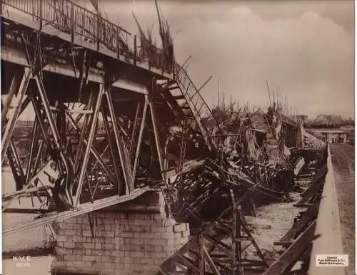 106586 großes Original Propaganda Foto "Vernichtete Isonzobrücke" 1. Weltkrieg