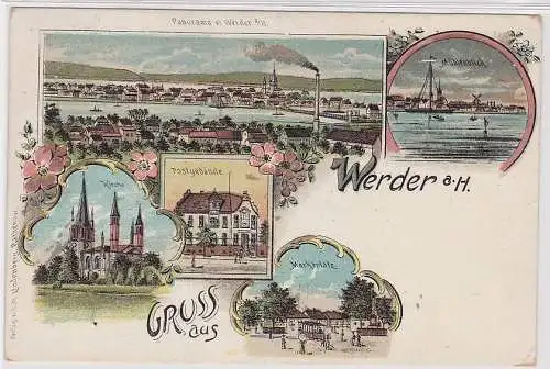 906052 Ak Lithographie Gruss aus Werder a.H. Post, Marktplatz usw. 1911