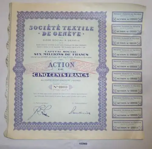 Alte Aktie Société Textile de Genève Genf Schweiz 1927