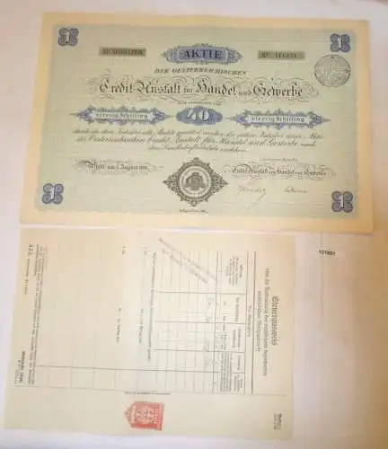 Aktie 40 Schilling Österreich Credit Anstalt für Handel und Gewerbe 1926