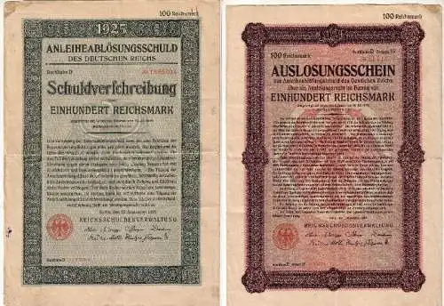 Alte Aktie Schuldverschreibung des Deutschen Reich über 100 Reichsmark 25.9.1925