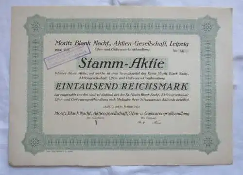 1.000 RM Aktie Moritz Blank Nachf. AG Leipzig 19.02.1925 (146828)