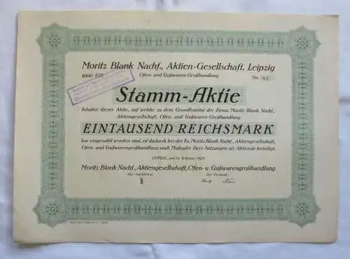 1.000 RM Aktie Moritz Blank Nachf. AG Leipzig 19.02.1925 (147127)