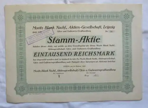 1.000 RM Aktie Moritz Blank Nachf. AG Leipzig 19.02.1925 (146965)