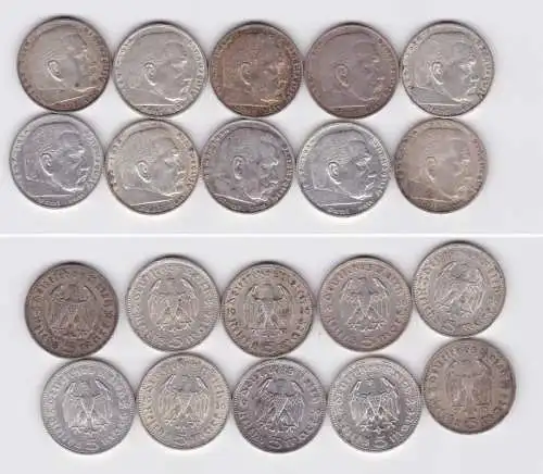 10 Silbermünzen 3. Reich 5 Mark Hindenburg (155760)