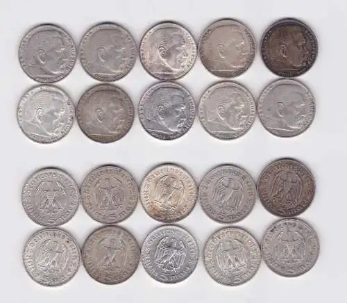10 Silbermünzen 3. Reich 5 Mark Hindenburg (155784)