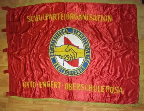 Seltene DDR Fahne Schulparteiorganisation Otto Engert Oberschule Posa (133486)