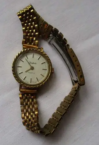 Vergoldete Damen Armbanduhr Glashütte Quartz 11. FDGB-Kongress 1987 (140567)