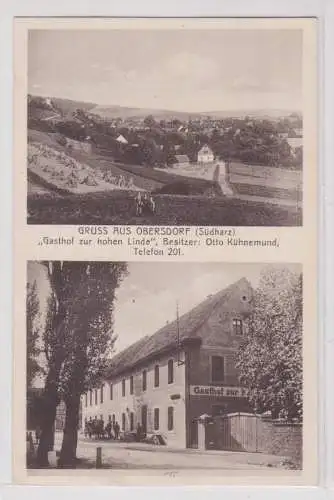 906572 Mehrbild Ak Gruß aus Obersdorf (Südharz) Gasthof zur hohen Linde 1930