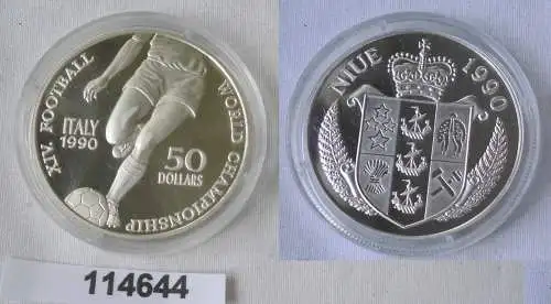 50 Dollar Silber Münze Niue Fussball Weltmeisterschaft Italien 1990 (114644)