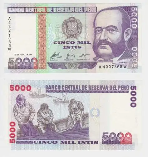 5000 Intis Banknote Peru 28. Juni 1988 bankfrisch UNC Pick 137 (152598)