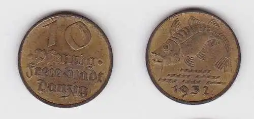 10 Pfennig Messing Münze Danzig 1932 Dorsch Jäger D 13 (130050)