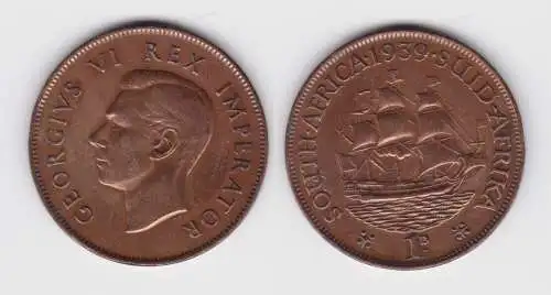 1 Penny Bronze Münze Südafrika 1939 König Georg VI. (122085)
