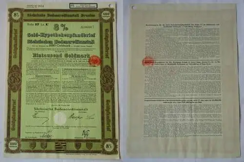 1000 Goldmark Pfandbrief Sächsische Bodencreditanstalt Dresden 4.1.1928 (121486)