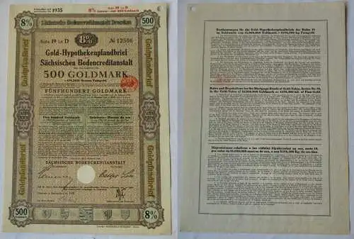 500 Goldmark Pfandbrief Sächsische Bodencreditanstalt Dresden 1.11.1928 (130684)