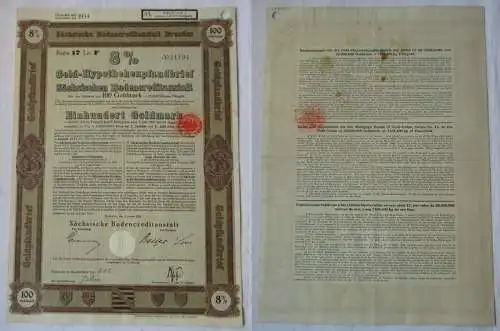 100 Goldmark Pfandbrief Sächsische Bodencreditanstalt Dresden 4.01.1928 (129680)