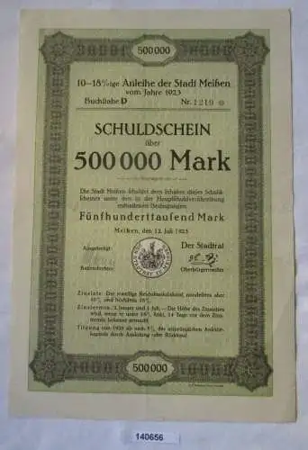 500 000 Mark Aktie Schuldschein Stadt Meißen 12. Juli 1923 (140656)