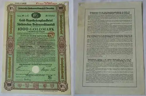 1000 Goldmark Pfandbrief Sächsische Bodencreditanstalt Dresden 1.11.1928(123017)