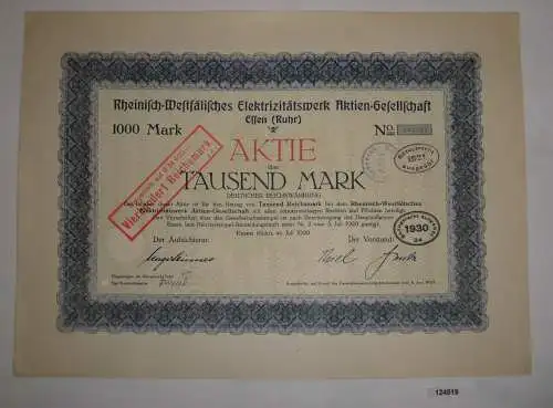 1000 Mark Aktie Rheinisch-Westfälisches Elektrizitätswerk AG Essen 1920 (124519)