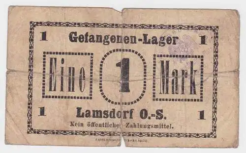 1 Mark  Banknote Gefangenenlager Lamsdorf Oberschlesien 1.Weltkrieg (130787)