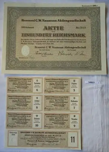 100 Reichsmark Aktie Brauerei C.W. Naumann AG Leipzig 6.Juni 1941 (140621)