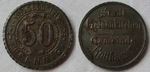 50 Pfennig Eisen Münze Notgeld Stadt Gelsenkirchen Gem. Rotthausen 1919 (107509)
