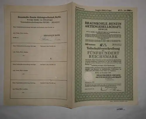 500 Mark Aktie Braunkohlen Benzin AG Berlin Dezember 1938 (127889)