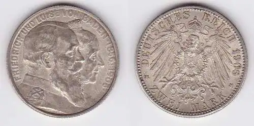 2 Mark Silbermünze Baden goldene Hochzeit 1906 Jäger 34  (121481)