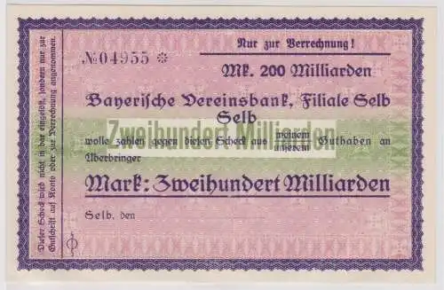 200 Milliarden Mark Banknote Bayerische Vereinsbank Filiale Selb 1923 (159221)