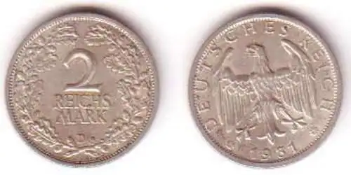 2 Mark Silber Münze Weimarer Republik 1931 D Jäger 320