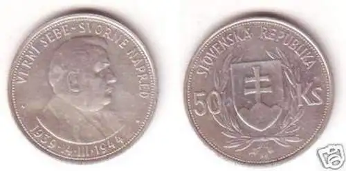 50 Kronen Silber Münze Slowakei 1944 Dr. Josef Tiso