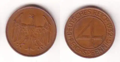 4 Pfennig Kupfer Münze Weimarer Republik 1932 A "Brüning Taler" (109396)