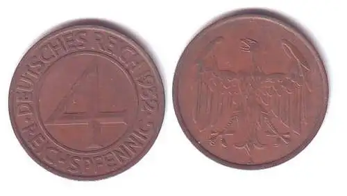 4 Reichspfennig Kupfer Münze Deutsches Reich 1932 A "Brüning Taler"