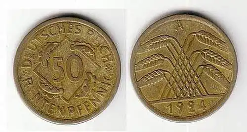 50 Rentenpfennig Messing Münze Deutsches Reich 1924 A