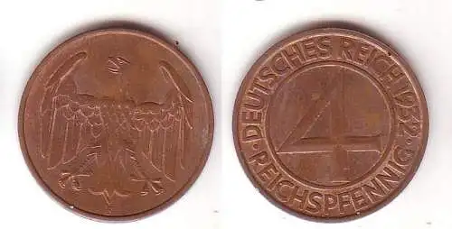 4 Pfennig Kupfer Münze Weimarer Republik 1932 F "Brüning Taler" (109375)