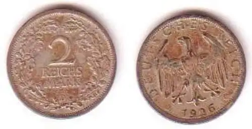 2 Mark Silber Münze Weimarer Republik 1926 D Jäger 320