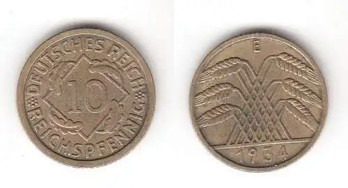 10 Pfennig Messing Münze Weimarer Republik 1934 E Jäger 317 (112276)