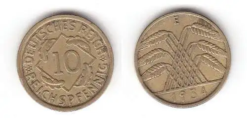 10 Pfennig Messing Münze Weimarer Republik 1934 E Jäger 317 (112275)