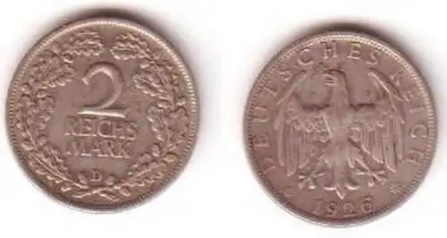 2 Mark Silber Münze Weimarer Republik 1926 D Jäger 320