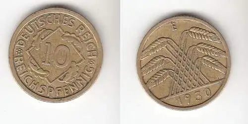 10 Reichspfennig Messing Münze Deutsches Reich 1930 E, Jäger 317 (112602)