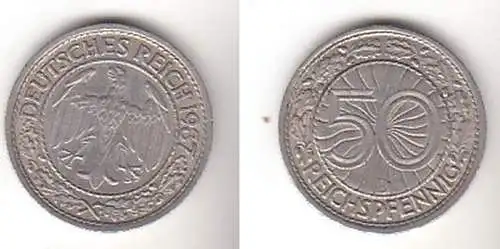 50 Pfennig Nickel Münze Weimarer Republik 1937 D (111848)