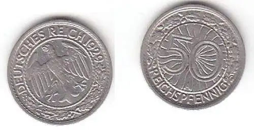 50 Pfennig Nickel Münze Weimarer Republik 1929 A (111790)