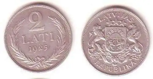 2 Lats Silber Münze Lettland 1925 Wappen