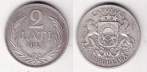 2 Lati Silber Münze Lettland 1925