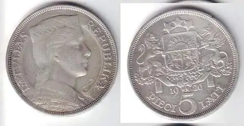 5 Lati Silber Münze Lettland 1929